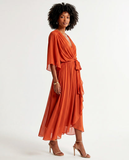 Chiffon 3/4 Kimono Sleeve Maxi Dress