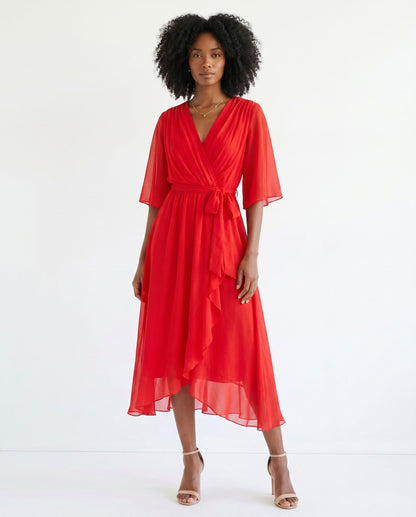 Chiffon 3/4 Kimono Sleeve Maxi Dress