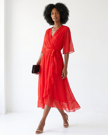 Chiffon 3/4 Kimono Sleeve Maxi Dress