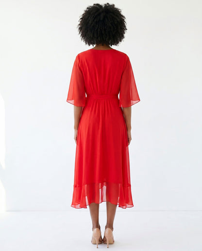 Chiffon 3/4 Kimono Sleeve Maxi Dress