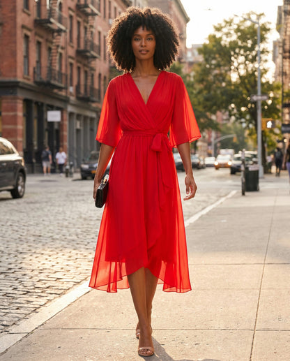 Chiffon 3/4 Kimono Sleeve Maxi Dress