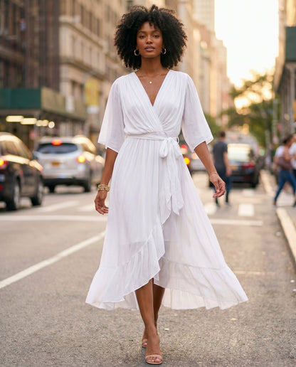Chiffon 3/4 Kimono Sleeve Maxi Dress