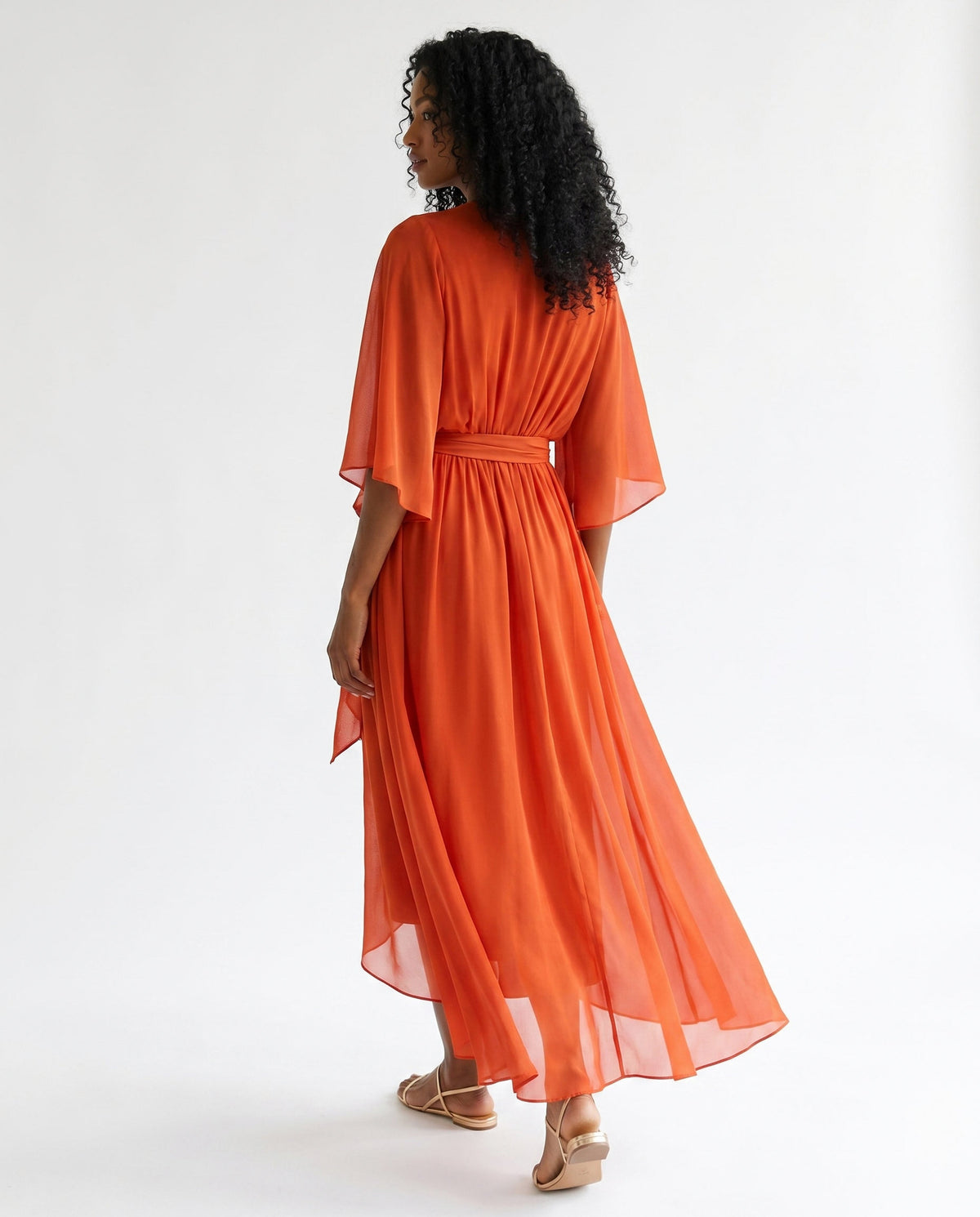 Chiffon 3/4 Kimono Sleeve Maxi Dress
