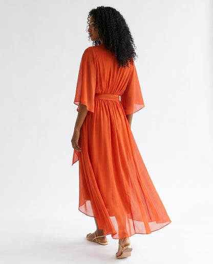 Chiffon 3/4 Kimono Sleeve Maxi Dress