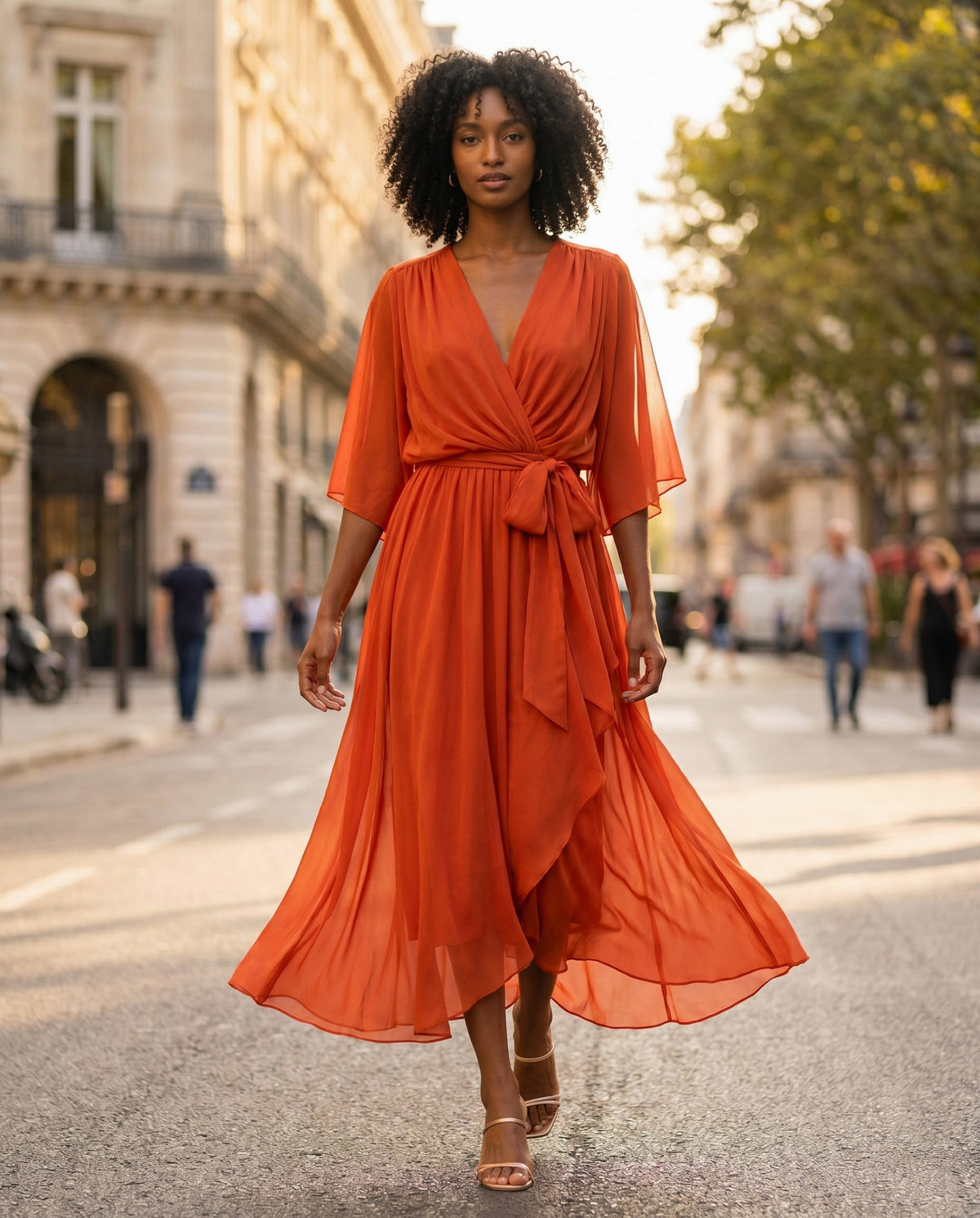 Chiffon 3/4 Kimono Sleeve Maxi Dress