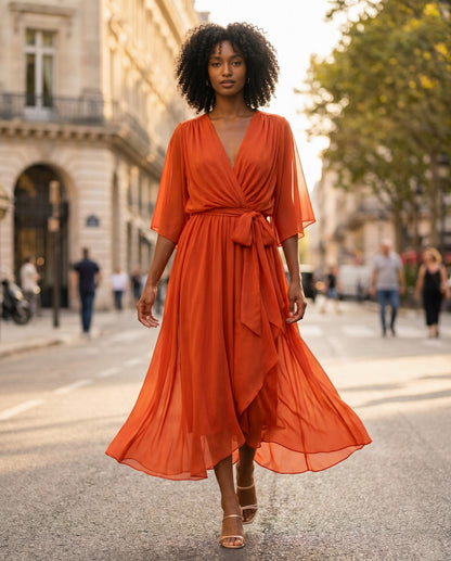 Chiffon 3/4 Kimono Sleeve Maxi Dress
