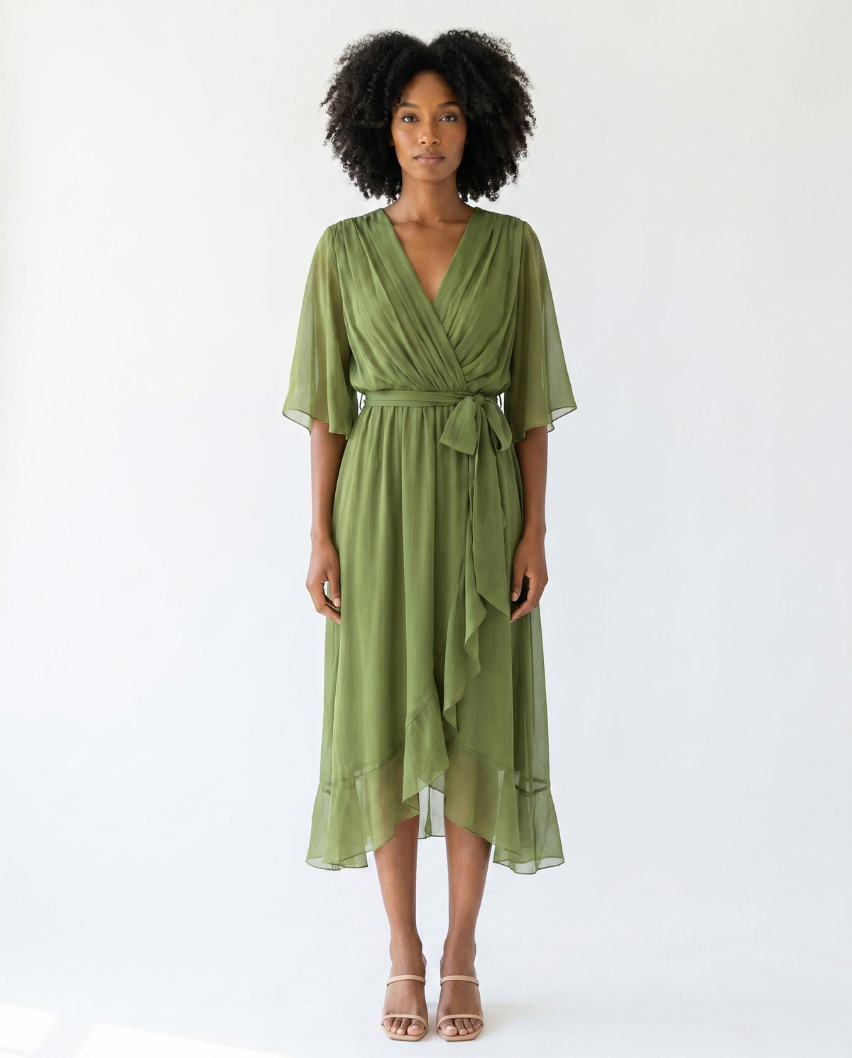 Chiffon 3/4 Kimono Sleeve Maxi Dress