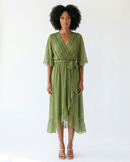 Chiffon 3/4 Kimono Sleeve Maxi Dress