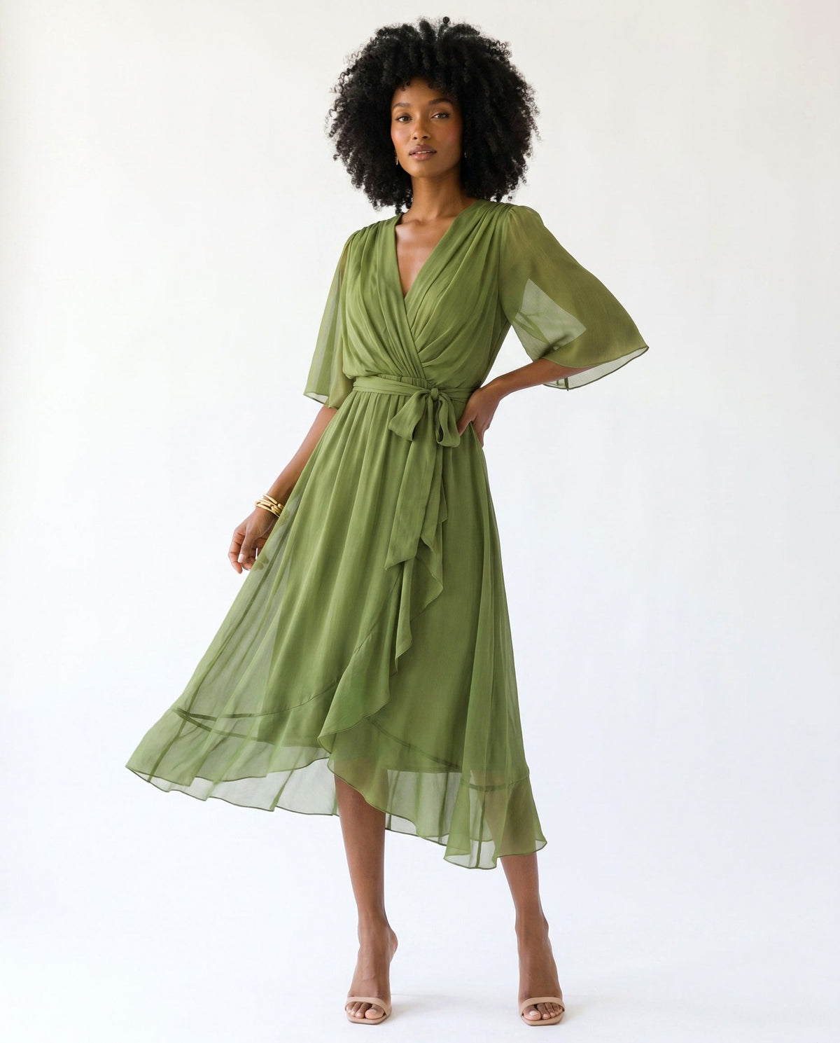 Chiffon 3/4 Kimono Sleeve Maxi Dress