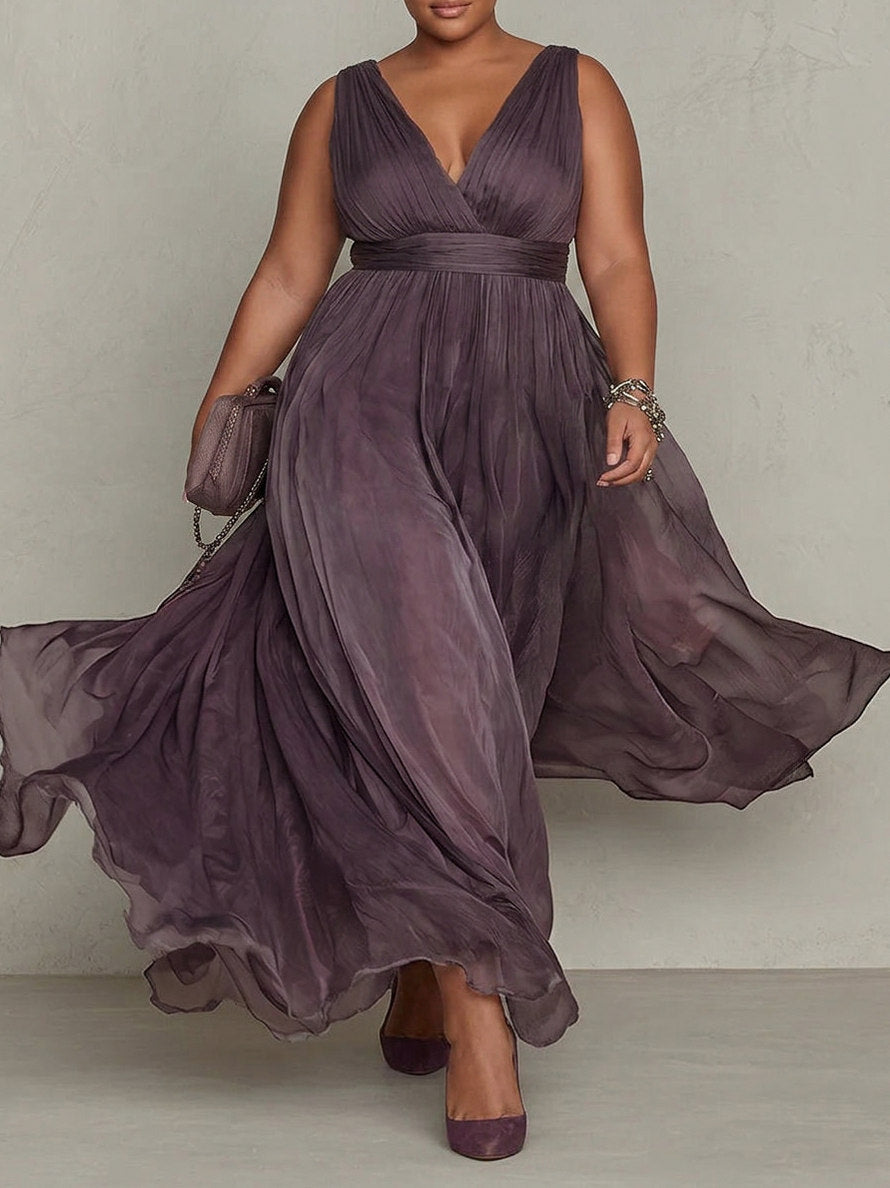Chiffon Puff Sleeve Lace Trim Maxi Dress