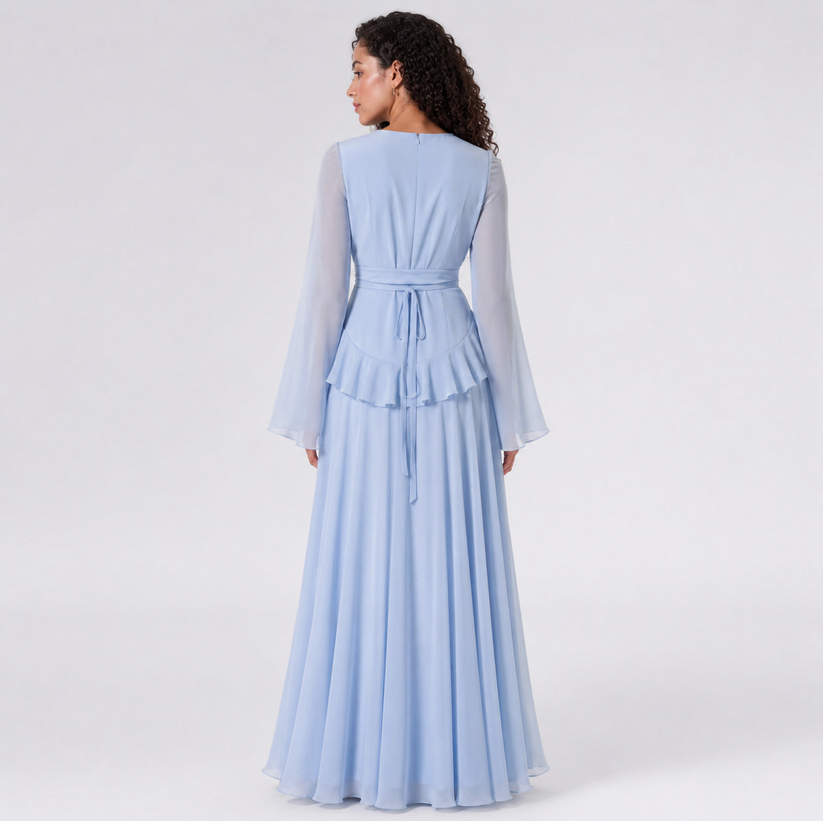 Chiffon Long Sleeve Ruffle Maxi Dress