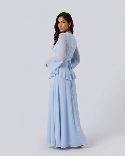 Chiffon Long Sleeve Ruffle Maxi Dress