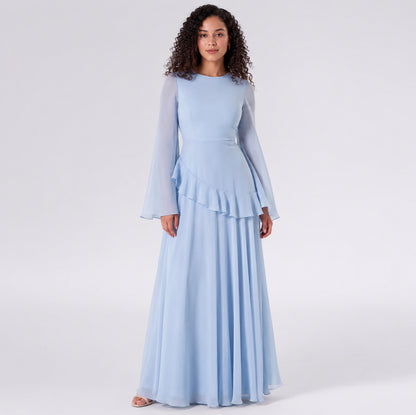 Chiffon Long Sleeve Ruffle Maxi Dress
