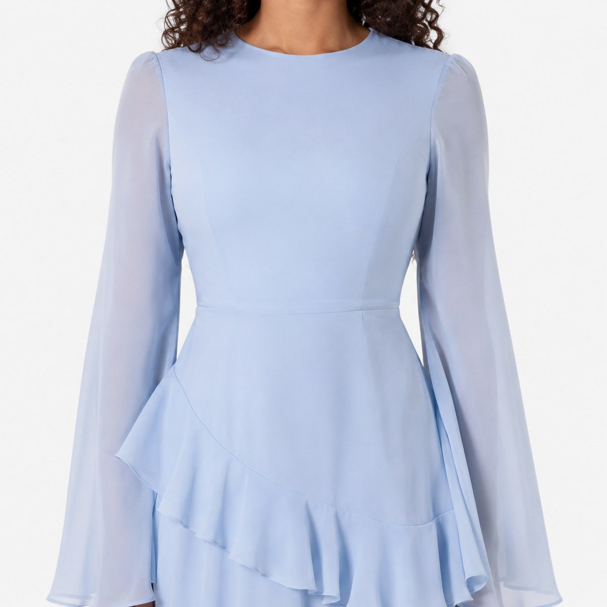 Chiffon Long Sleeve Ruffle Maxi Dress