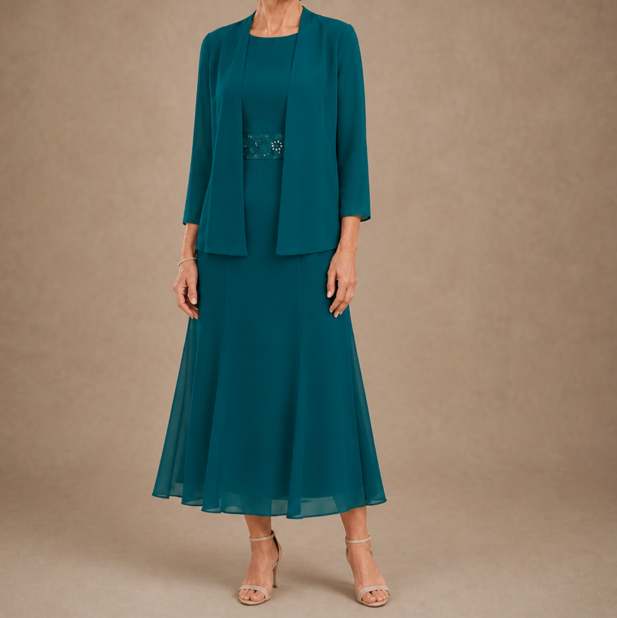 Chiffon Modest Jacket Dress Set