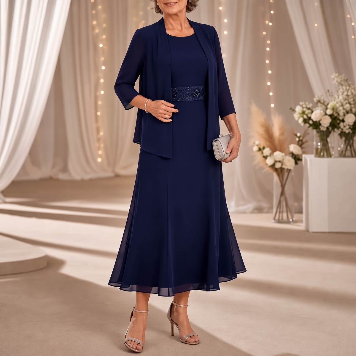 Chiffon Modest Jacket Dress Set