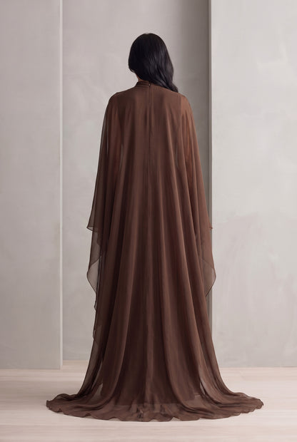 Chiffon Pleated Cape Maxi Dress