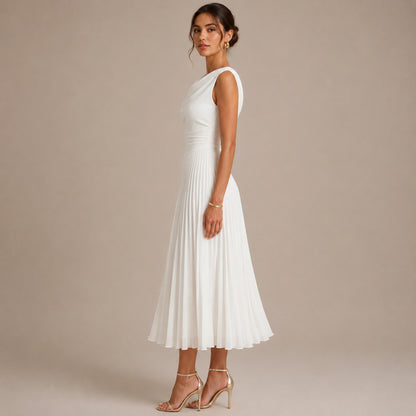 Chiffon Pleated Cowl Midi Dress