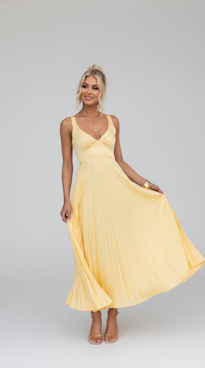 Chiffon Pleated Sweetheart Maxi Dress