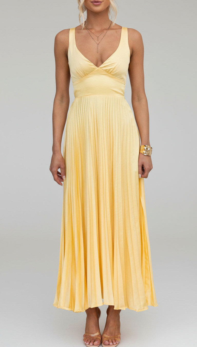 Chiffon Pleated Sweetheart Maxi Dress