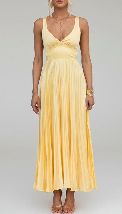 Chiffon Pleated Sweetheart Maxi Dress