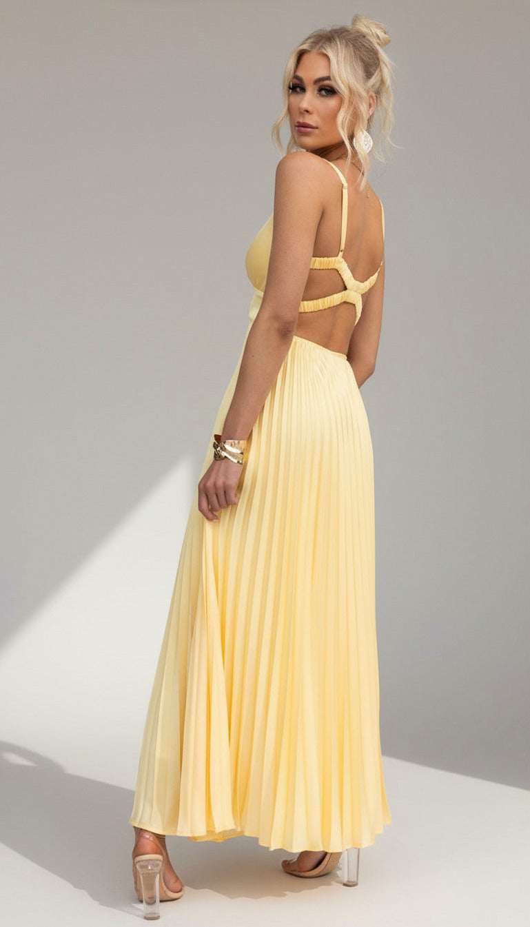 Chiffon Pleated Sweetheart Maxi Dress