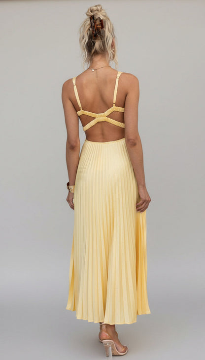 Chiffon Pleated Sweetheart Maxi Dress