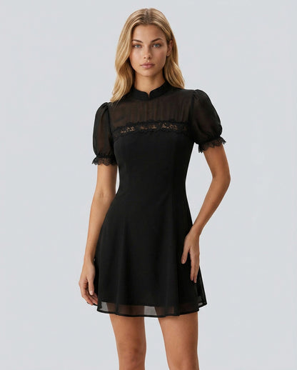 Chiffon Puff Sleeve Mini Dress
