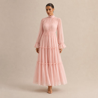 Chiffon Tiered Long Sleeve Maxi Dress
