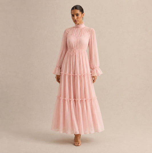 Chiffon Tiered Long Sleeve Maxi Dress
