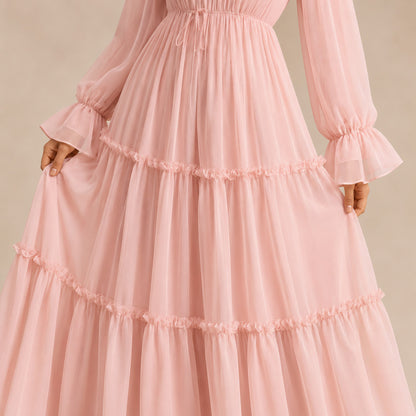 Chiffon Tiered Long Sleeve Maxi Dress