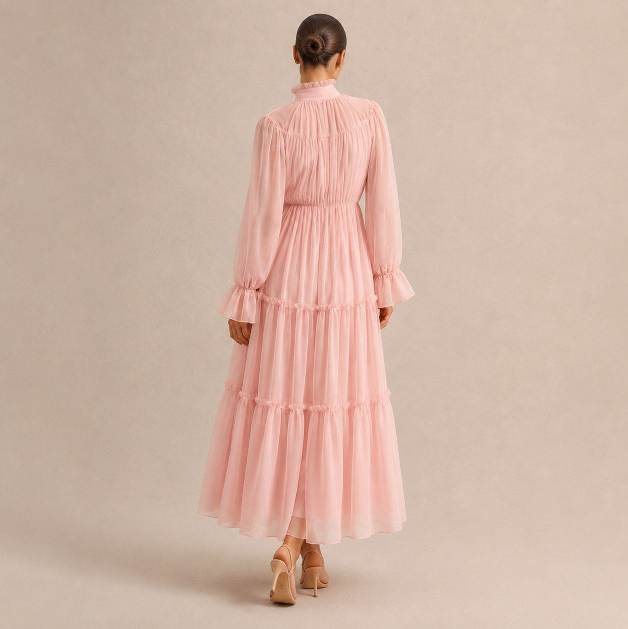 Chiffon Tiered Long Sleeve Maxi Dress