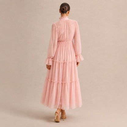 Chiffon Tiered Long Sleeve Maxi Dress