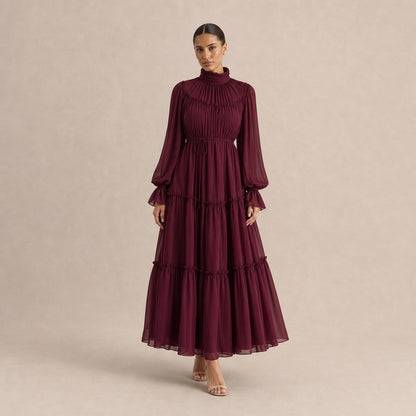 Chiffon Tiered Long Sleeve Maxi Dress