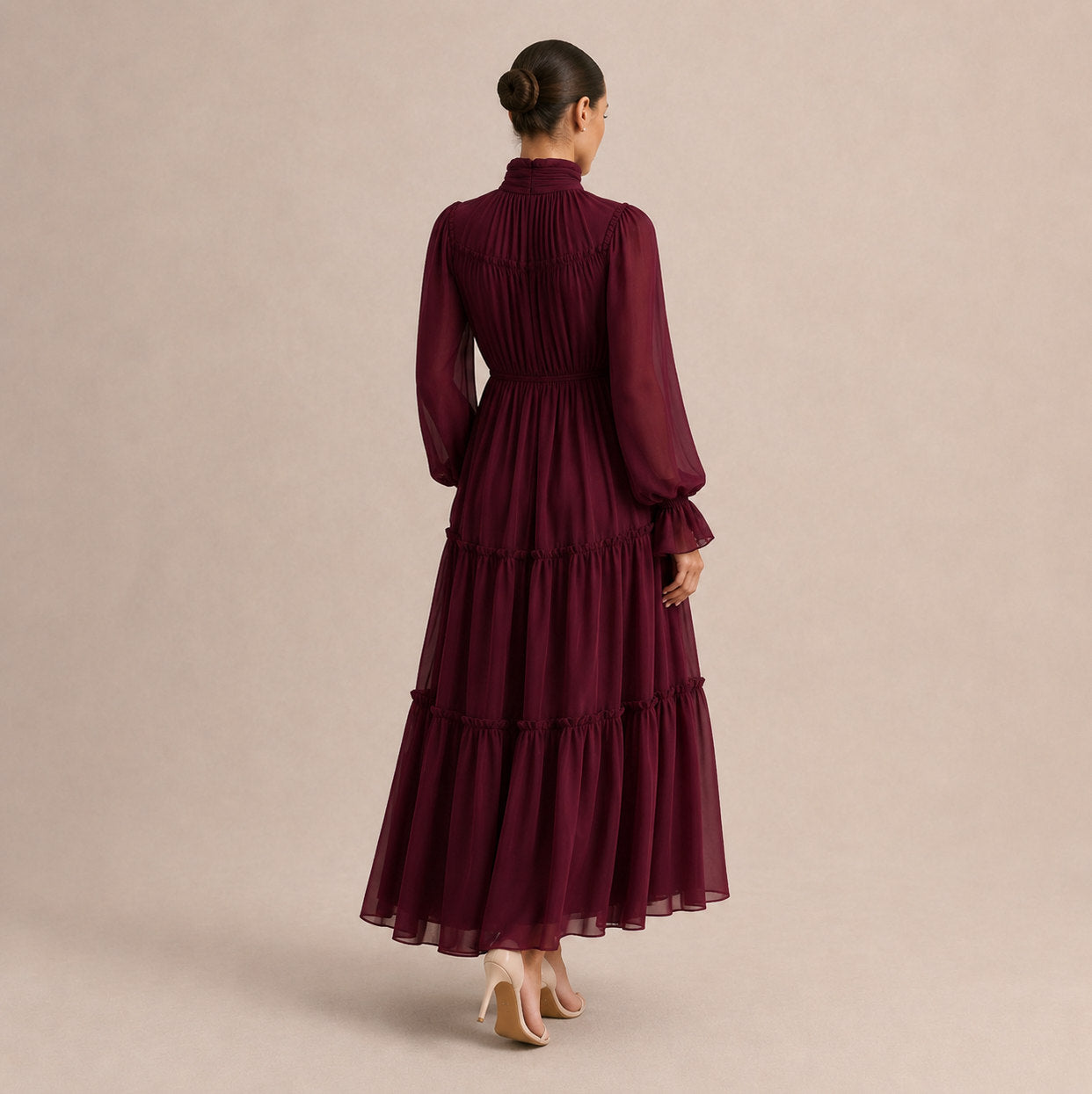 Chiffon Tiered Long Sleeve Maxi Dress