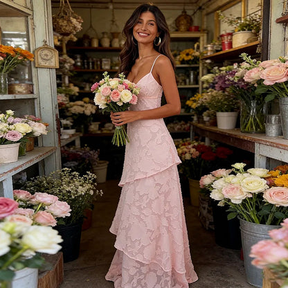 Chiffon Tiered Slip Maxi Dress