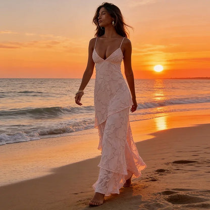 Chiffon Tiered Slip Maxi Dress