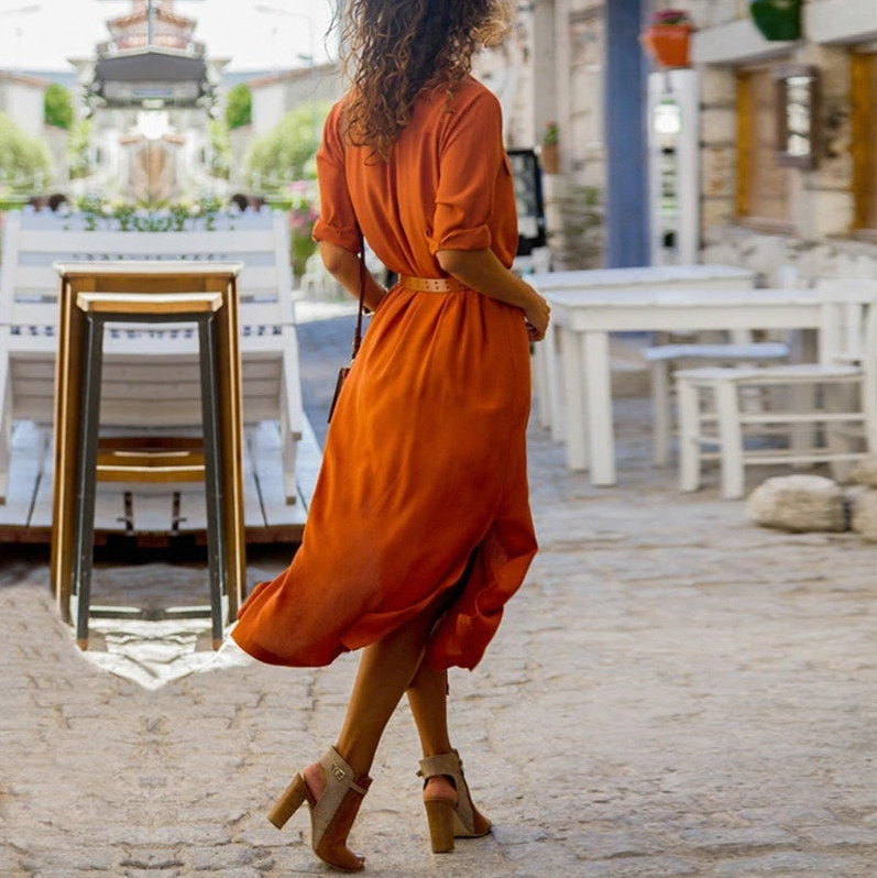 Collared Belted Midi Shirt Dress