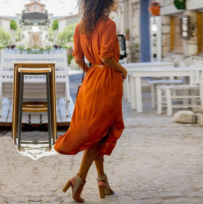 Collared Belted Midi Shirt Dress