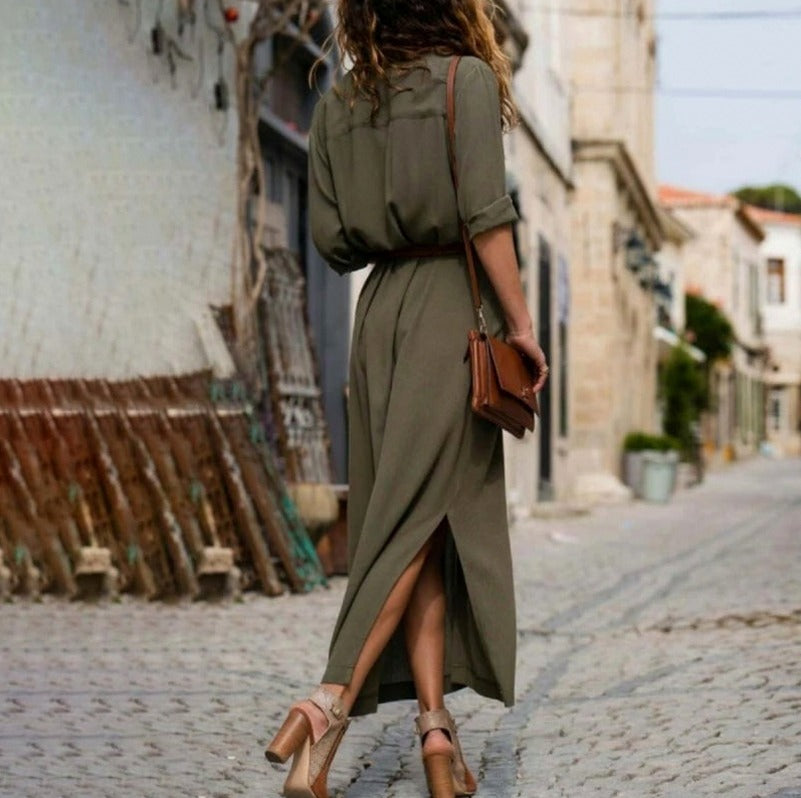 Collared Belted Midi Shirt Dress