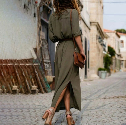Collared Belted Midi Shirt Dress