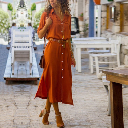 Collared Belted Midi Shirt Dress