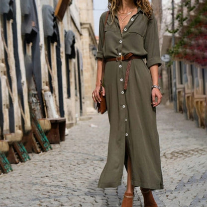 Collared Belted Midi Shirt Dress