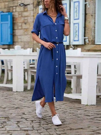 Collared Belted Midi Shirt Dress