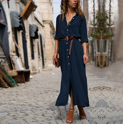 Collared Belted Midi Shirt Dress