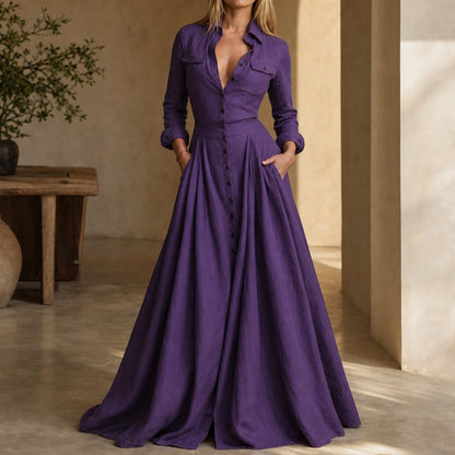 Collared Button Down Maxi Shirt Dress