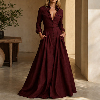 Collared Button Down Maxi Shirt Dress