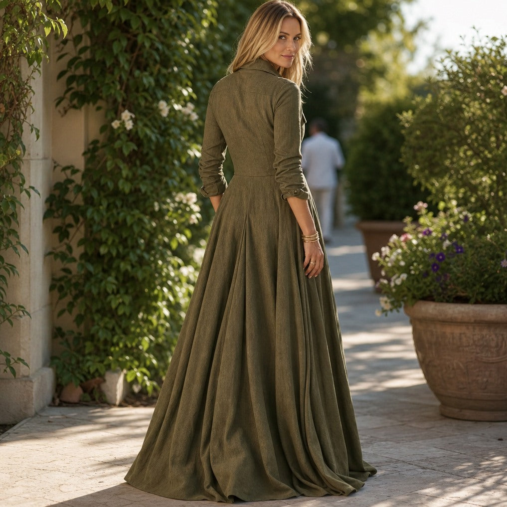 Collared Button Down Maxi Shirt Dress