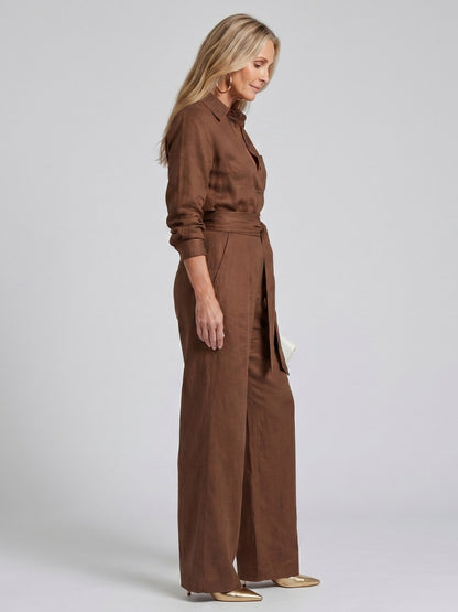 Collared Tie Waist Wide Leg Jumpsuit