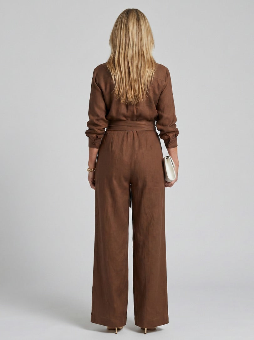 Collared Tie Waist Wide Leg Jumpsuit